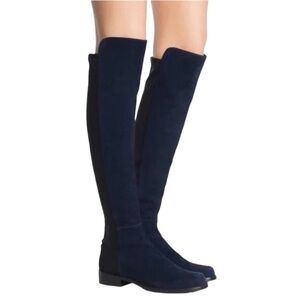 Stuart Weitzman 5050 Blue Suede Stretch Over the Knee Boot 8.5 Riding Equestrian